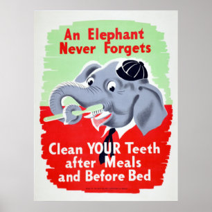 Poster Vintage Elephant Dentist Bronzez vos dents