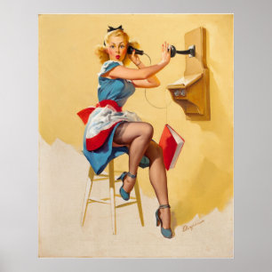 Poster Vintage Elvgren Téléphone Pin-up Girl Retro