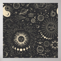 Vintage ensemble d'illustrations des phases de lun