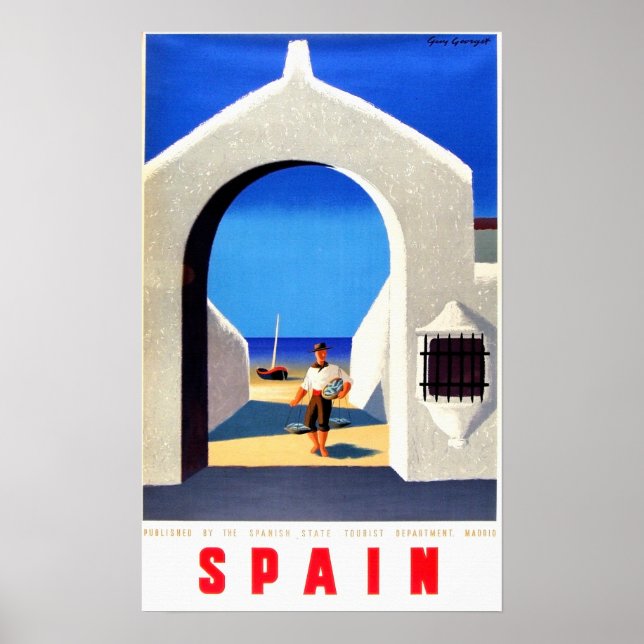 Poster Vintage Espagne Pêcheur Voyage (Devant)