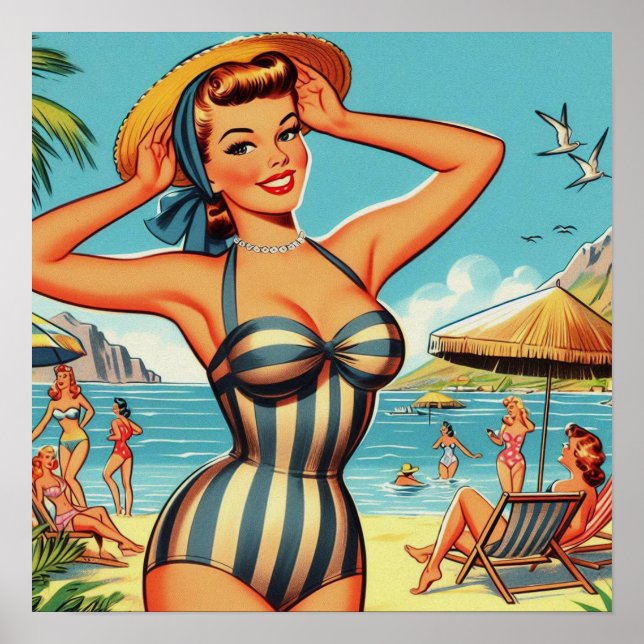 Poster Vintage Été Plage Pin (Devant)
