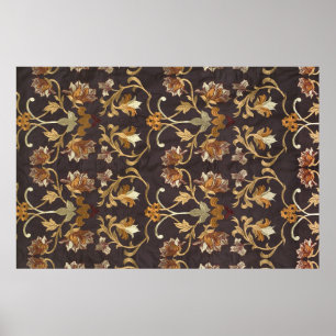 Poster Vintage fabric with the embroidered flowers, backg