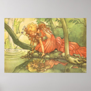 Poster Vintage Fairy Tale, Frog Prince Princess by Pond