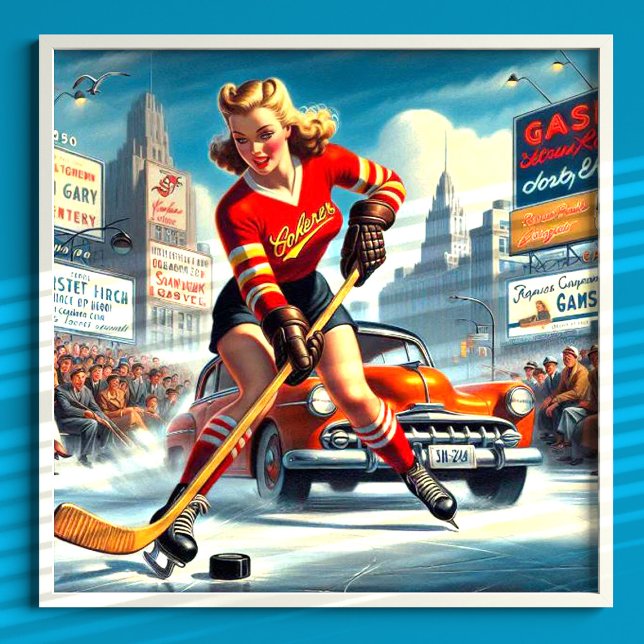 Poster Vintage fille de hockey (Créateur téléchargé)