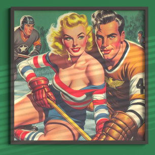 Poster Vintage fille de hockey