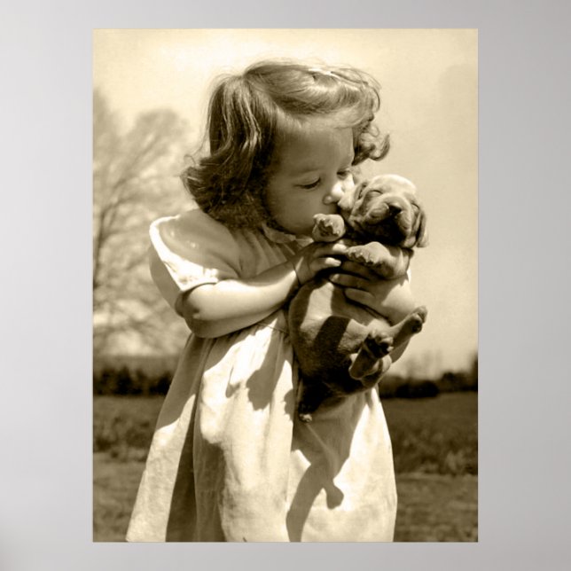 Poster Vintage fille Kisses chiot (Devant)