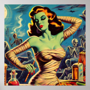 Poster Vintage fille maman horreur