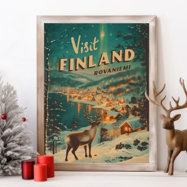 Poster Vintage Finland Rovaniemi Reindeer (Créateur téléchargé)