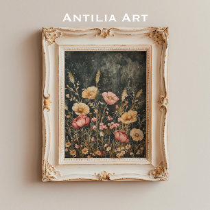 Poster Vintage Fleur noire Moody Floral Still Life