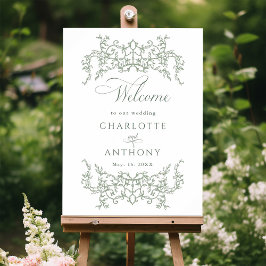 Poster Vintage Floral Frame Sage Vert Mariage Bienvenue