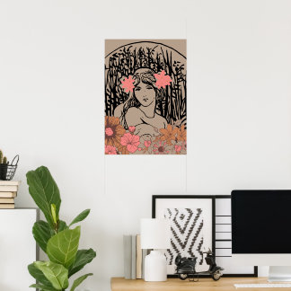 Poster Vintage Floral Woman