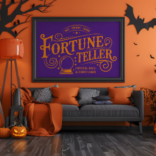 Poster Vintage Fortune Teller violet et orange Halloween