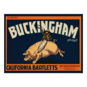 Poster Vintage Fruit Crate Étiquette Art Cowboy sur Pig R