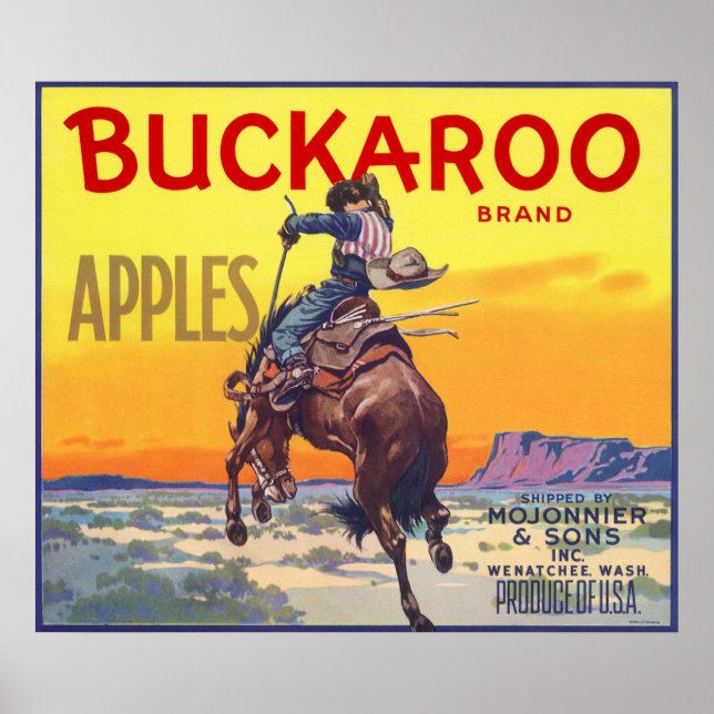 Poster Vintage Fruit Crate Étiquette Art, Pommes Buckaroo (Devant)