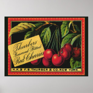 Poster Vintage Fruit Crate Étiquette Art, Thurber Cherrie