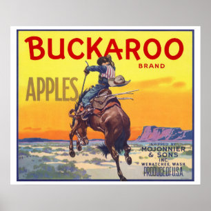 Poster Vintage Fruit Crate Label Art, Buckaroo Apples