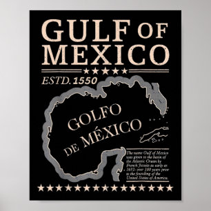 Poster Vintage Golfe Du Mexique Nom Carte Origine Depuis 