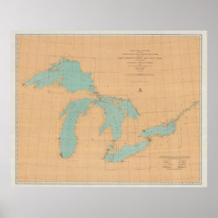 Poster Vintage Great Lakes Map (1915)