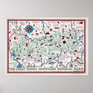 Poster Vintage Great Smoky Mountains Carte Voyage