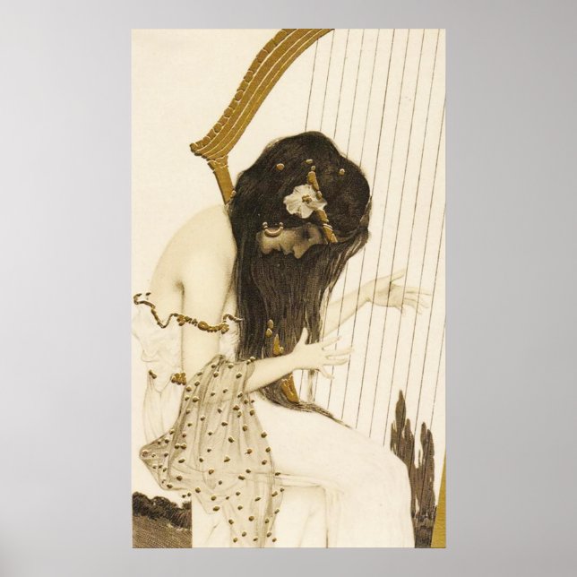 Poster vintage grec harpiste (Devant)