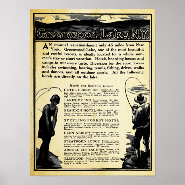 Poster Vintage Greenwood Lake NY (Devant)
