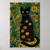 Vintage Gustav Klimt Chat Noir Dans un Jardin de F