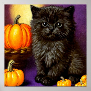Poster Vintage Halloween Kitten
