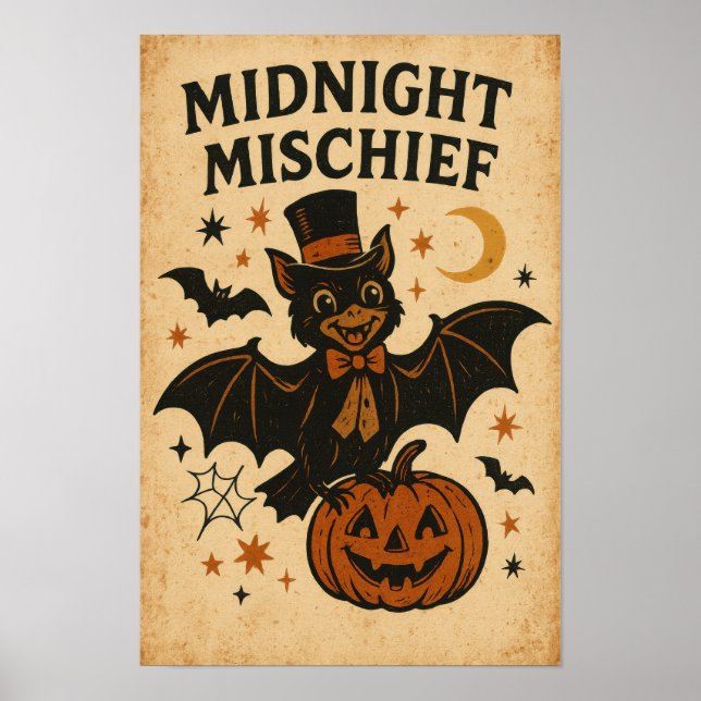 Poster Vintage Halloween Midnight Mischief (Devant)