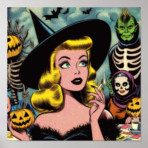 Poster Vintage Halloween Witch Comics