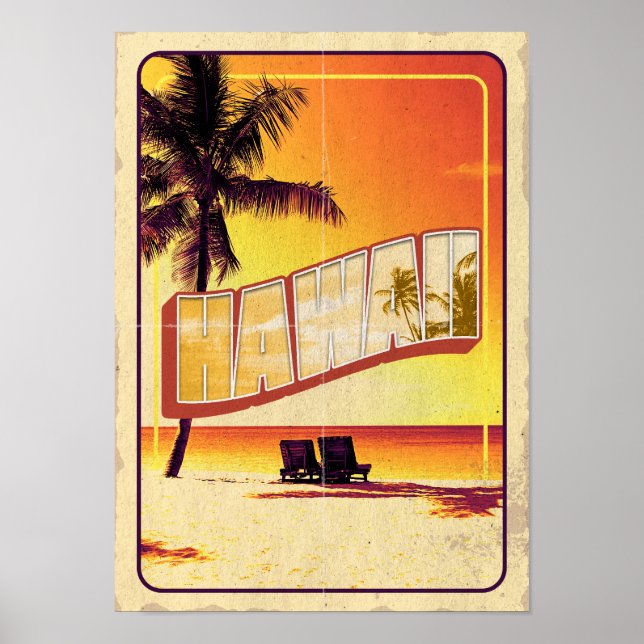 Poster Vintage Hawaii - Retro Travel (Devant)