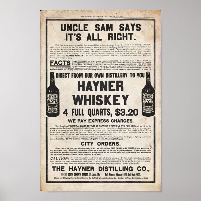 Poster Vintage Hayner Whiskey Print (Devant)