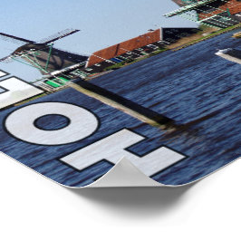 Poster Vintage Hollandais Folklore Rouge Blanc Vert mouli