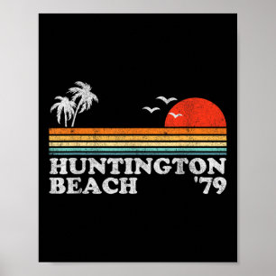Poster Vintage Huntington Beach California Retro Surfing