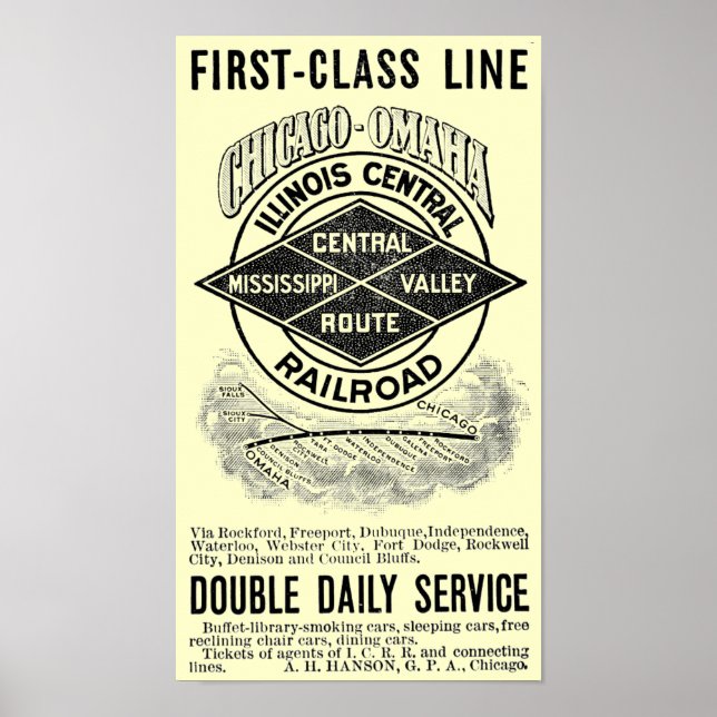 Poster vintage Illinois Central RR (Devant)