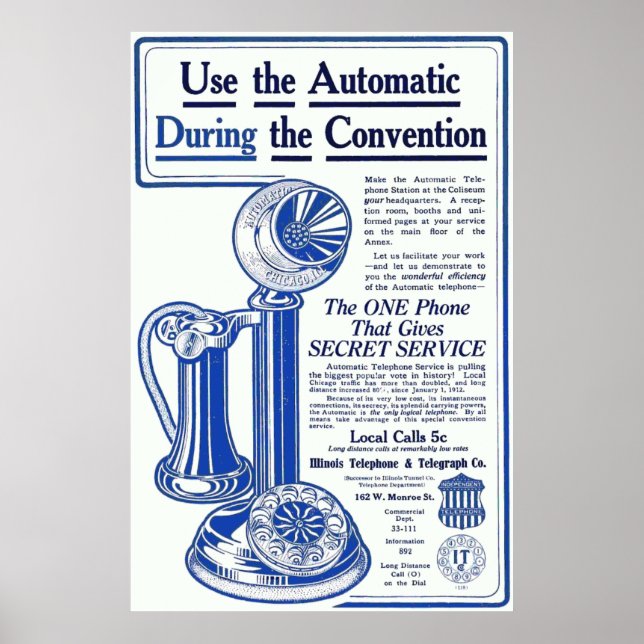 Poster Vintage Illinois Téléphone Publicité (Devant)