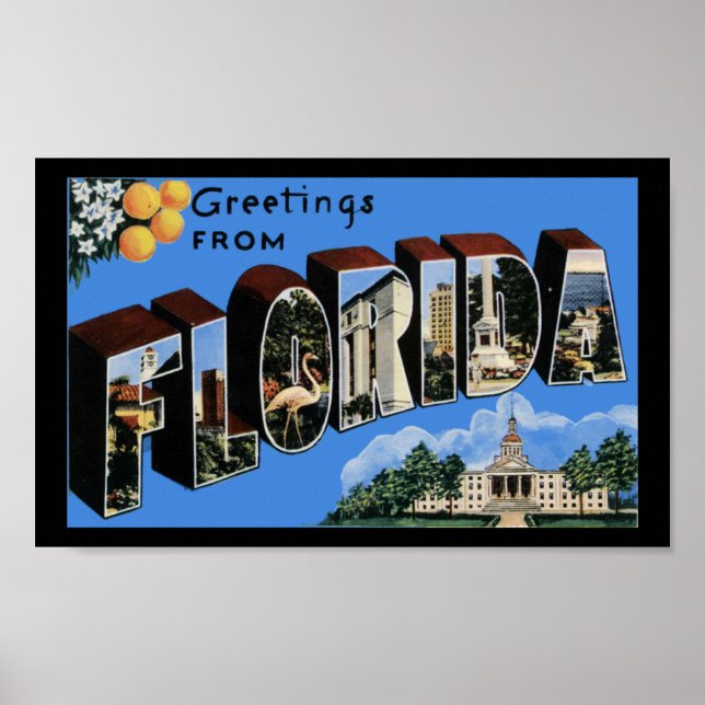 Poster Vintage Imprimer Salutations Floride (Devant)