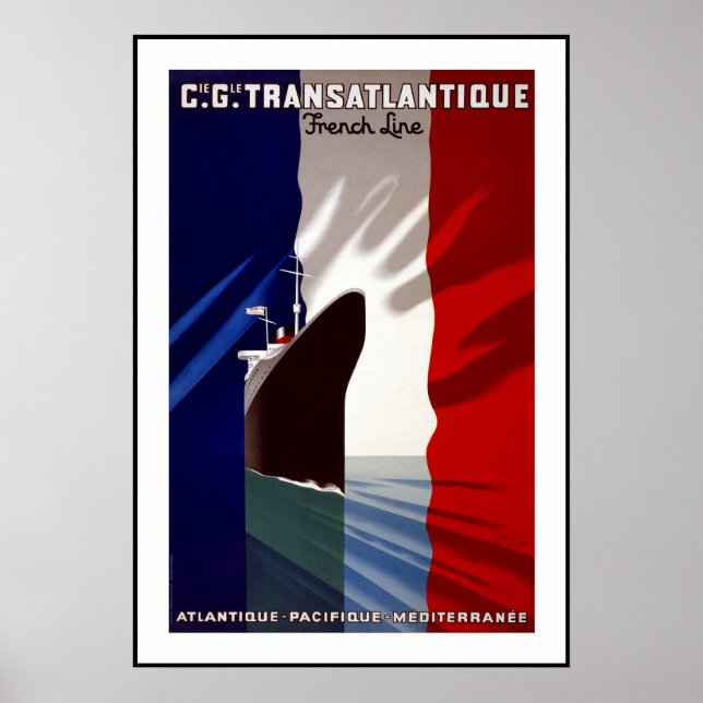 Poster vintage Imprimer Transatlantique France (Devant)