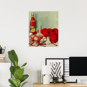 Poster Vintage Italien Alimentation Tomate Onions Poivron