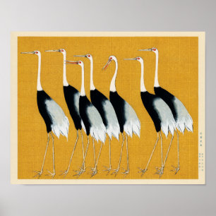 Poster Vintage Japanese Red Crown Crane Illustration