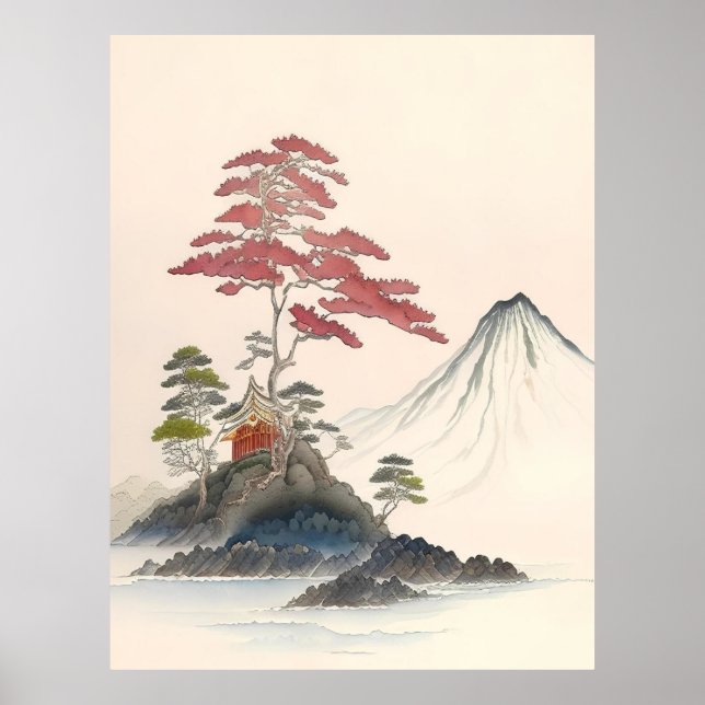 Poster Vintage Japonais Paysage Art (Devant)