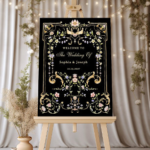 Poster Vintage Jardin Noir coloré Luxe Mariage Accueil