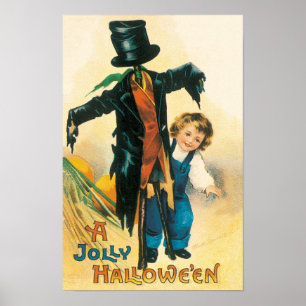 Poster Vintage Jolly Halloween Scarecrow Ellen Clapsaddle