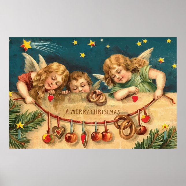 Poster vintage Joyeux Anges de Noël (Devant)