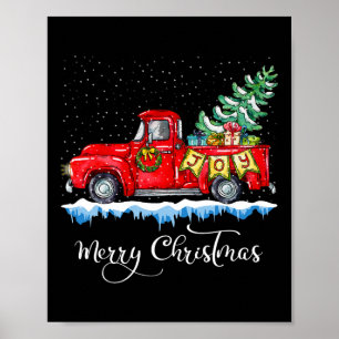 Poster Vintage Joyeux Camion rouge de Noël Vieux mode Ch
