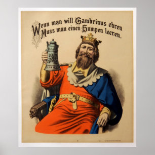 Poster Vintage King on Throne with Stein Beer