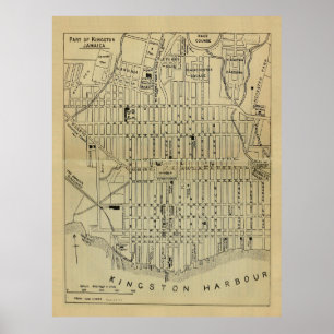 Poster Vintage Kingston Jamaica Map (1914)