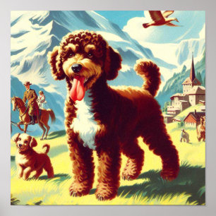 Poster Vintage Lagotto Romagnolo Peinture de chien