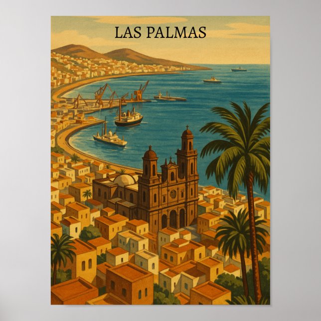 Poster Vintage Las Palmas, Gran Canaria City View (Devant)