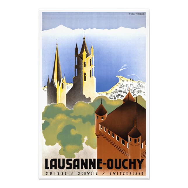 Poster vintage Lausanne-Ouchy Suisse (Devant)