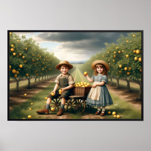 Poster vintage Lemon Orchard Children (Devant)